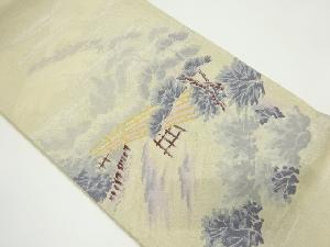 アンティーク　遠山に橋風景模様織り出し袋帯（材料）